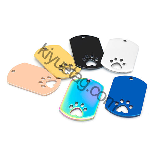 Personalized 100Pcs Rectangular Dog Paw Stainless Steel Blank Tag Pet Mirror Anti-Lost Key Ring Pendant Engravable Souvenir