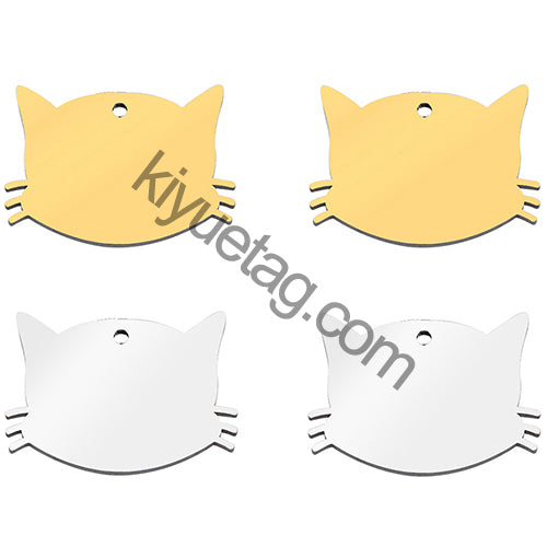100PCS Personalized Cat Face Stainless Steel Dog Pet ID Tag Keychain Engraved Name Puppy Collar Metal Pendant Keyring Accessorie