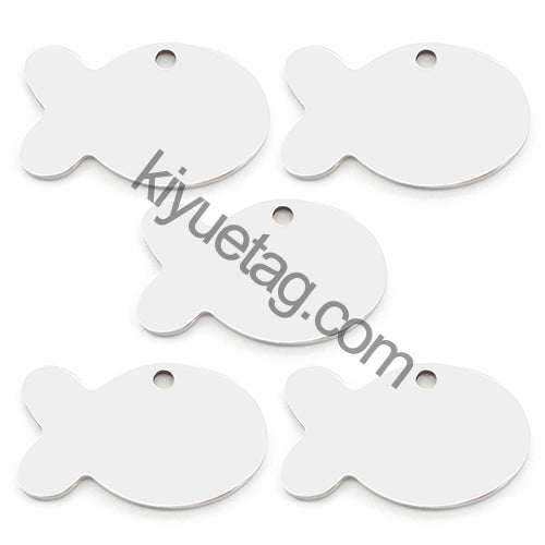 100PCS Personalized Pet ID Tag Fish Shape Stainless Steel Blank Engraved Pendant Accessories Key Ring Gift
