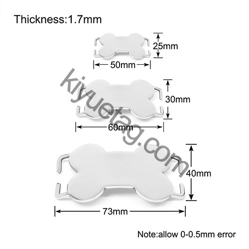 Wholesale 100pcs Curved Bone Stainless Steel Blank Tag Personalized Name Cat Dog Collar Accessories Anti-lost ID Nameplate