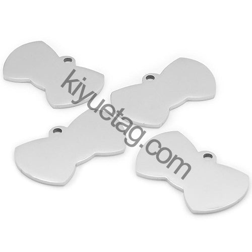 100Pcs Personalized Pet Cute Stainless Steel Tag Custom Engravable Keyring Pendant Dog Collar Bow Shape Accessories
