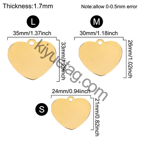 Wholesale 100 Pieces Heart ID Tag Personalized Engraving Custom Dog Identity Cat Lanyard Accessories Stainless Steel Pendant