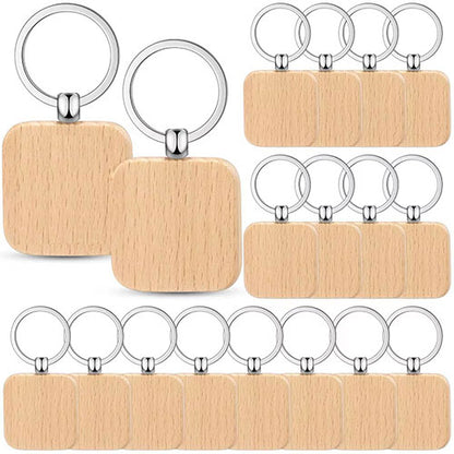 Wholesale 100/50Pcs Square Wood Keychain Blanks Keychain Key Ring Key Pendants