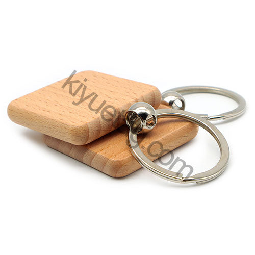 Wholesale 100/50Pcs Square Wood Keychain Blanks Keychain Key Ring Key Pendants