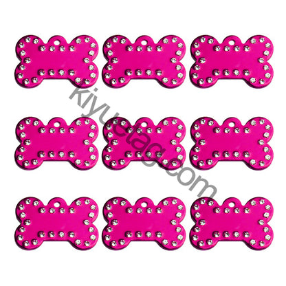 100Pcs/Set Rhinestone Bones Plates Dog ID Tags Aluminum Pendant
