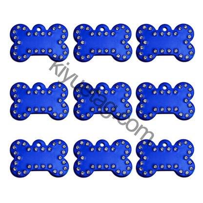 100Pcs/Set Rhinestone Bones Plates Dog ID Tags Aluminum Pendant