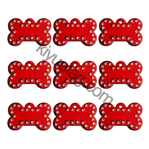 100Pcs/Set Rhinestone Bones Plates Dog ID Tags Aluminum Pendant