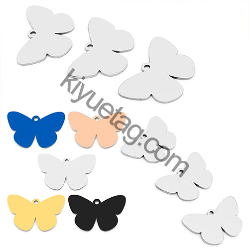 100PCS Customizable Butterfly Shape Stainless Steel Tag Engravable Anti-lost Keyring  Pendant Jewelry Necklace Charm Accessories
