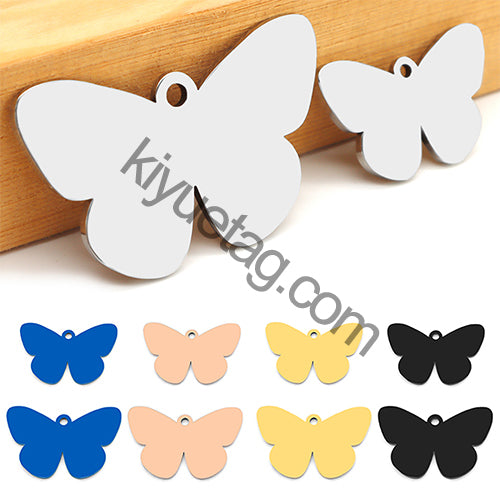100PCS Customizable Butterfly Shape Stainless Steel Tag Engravable Anti-lost Keyring  Pendant Jewelry Necklace Charm Accessories