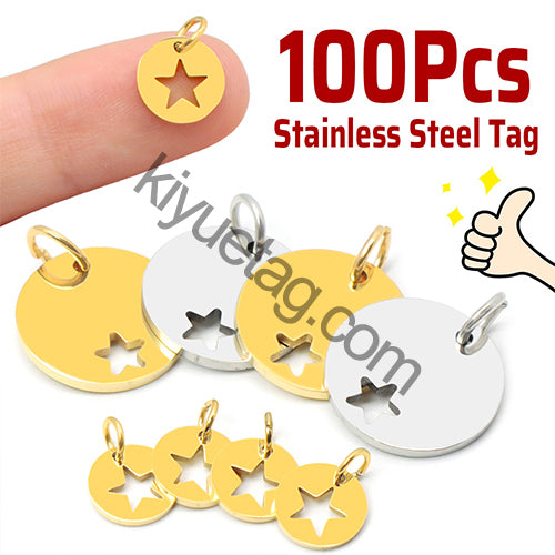 Wholesale 100pcs Blank Stainless Steel ID Tag Round Pet Dog Nameplate  Custom Engraved Pendant Key Ring Necklace Accessories