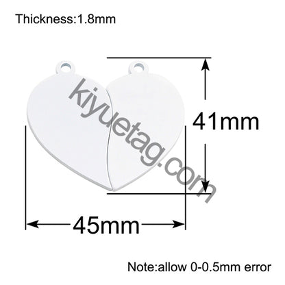 50Pairs/lot Necklace Pendant Mirror Stainless Steel Broken Heart Tag Couple Bracelet Charms Plate for Jewelry Making