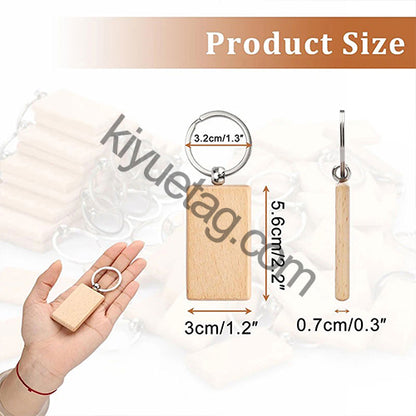 Wholesale 100/50Pcs Rectangle Wood Keychain Blanks Keychain Key Pendants