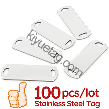 100Pcs Custom Accessories Pet Dog Stainless Steel Blank Tag Personalized Engravable Nameplate Rectangle Charm Pendant Necklace