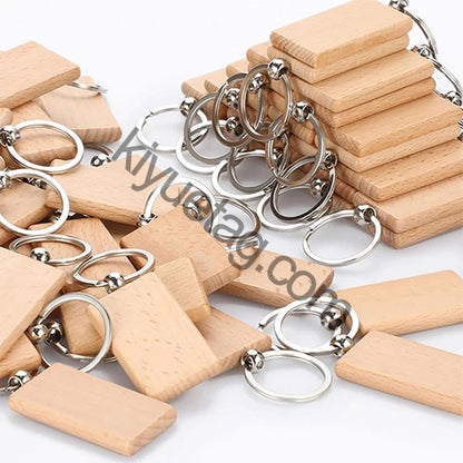 Wholesale 100/50Pcs Rectangle Wood Keychain Blanks Keychain Key Pendants