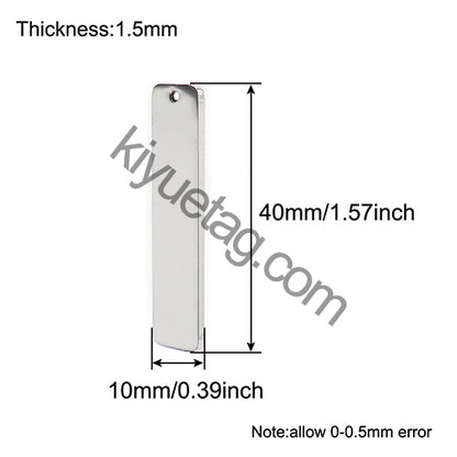50PCS Engravable Flat Rectangular Stainless Steel Pendant Anti-Lost Key Ring Pendant Pet Dog Tag Accessories