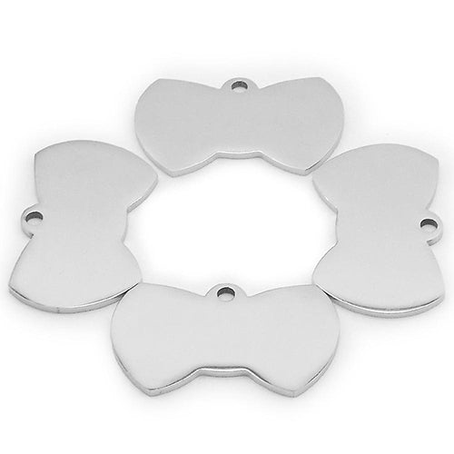 100Pcs Personalized Pet Cute Stainless Steel Tag Custom Engravable Keyring Pendant Dog Collar Bow Shape Accessories
