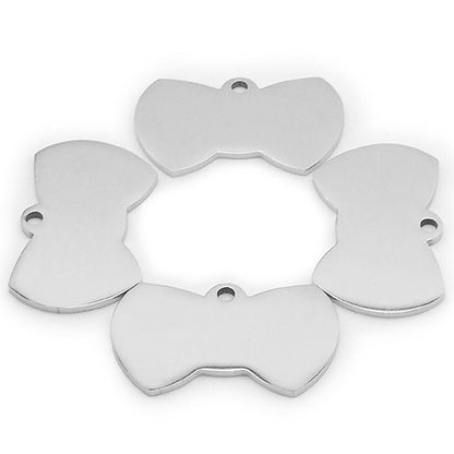 100Pcs Personalized Pet Cute Stainless Steel Tag Custom Engravable Keyring Pendant Dog Collar Bow Shape Accessories